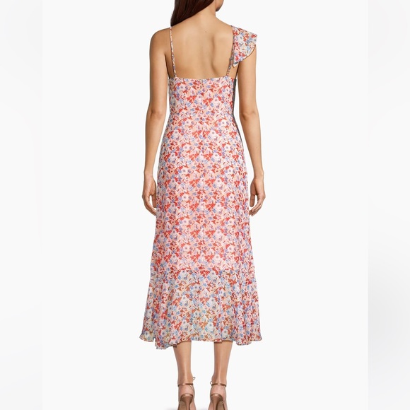LAUNDRY BY SHELLI SEGAL - NWOT- Asymmetric Floral Ruffle Midi Dress in Peach - Picture 14 of 14